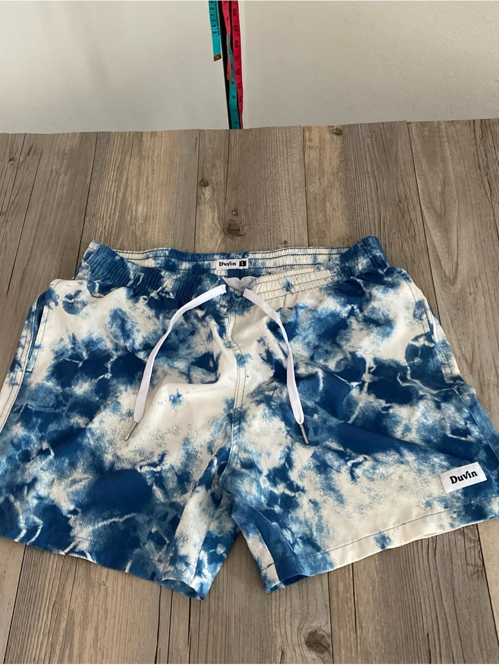 Duvin Design Co Men’s Lined Swim Shorts Trunks Storm Tie-Dye Large